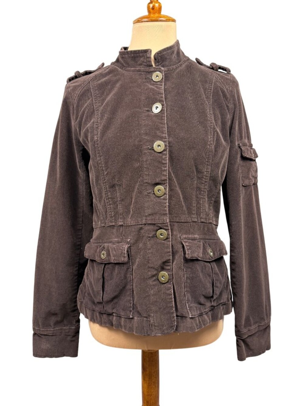 Y2K Calvin Klein Jeans Womens Military Corduroy Jacket Brown Button-Front Medium